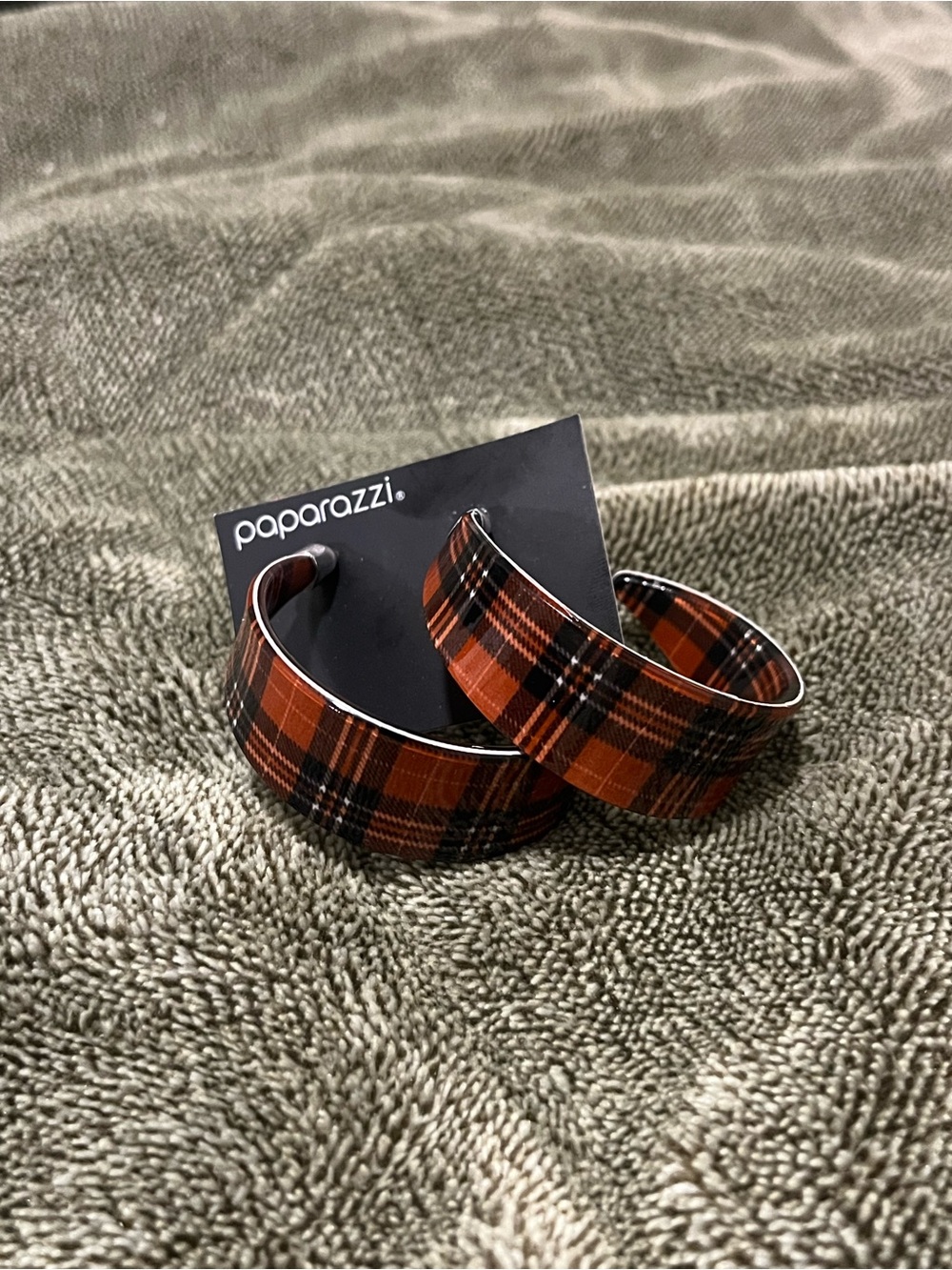 Red & Black Plaid Hoop Earrings
